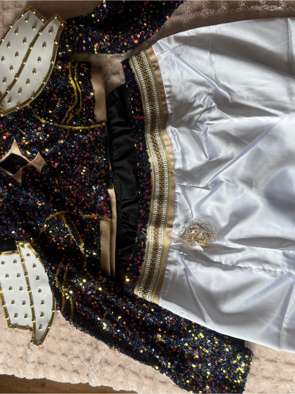 White Mini Skirt with Gold Trim Waistband